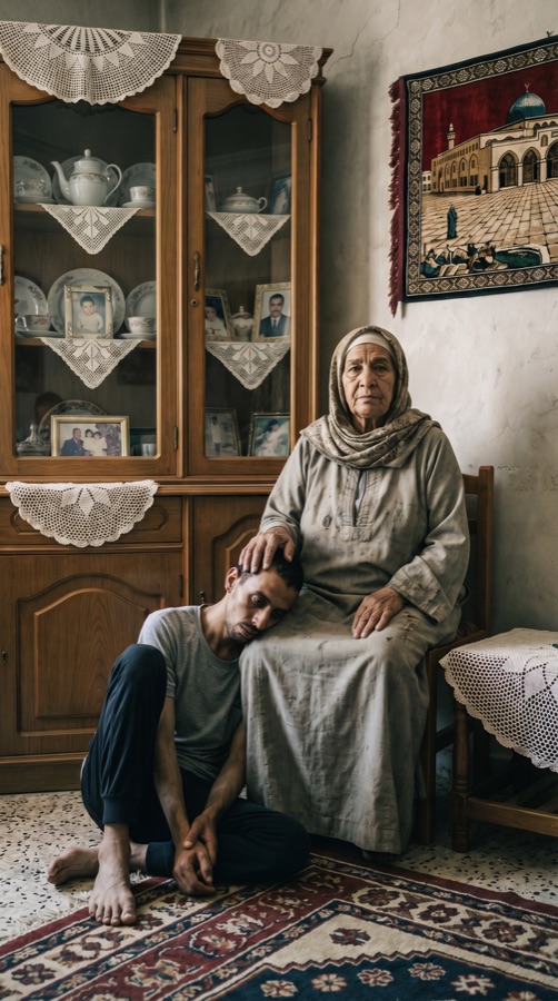 Habibi frame — fire consuming the room