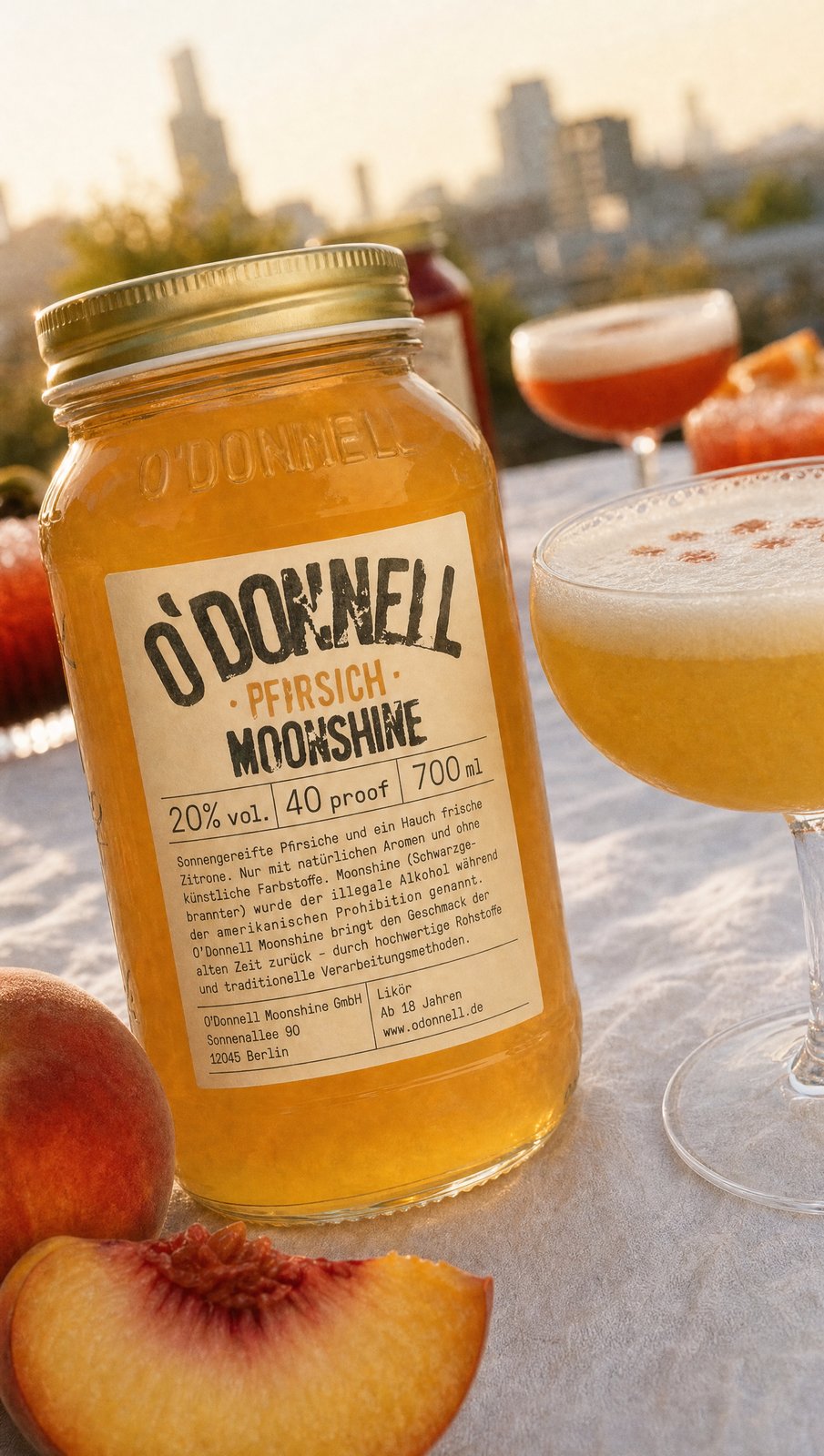 O'Donnell Moonshine peach jar with cocktail
